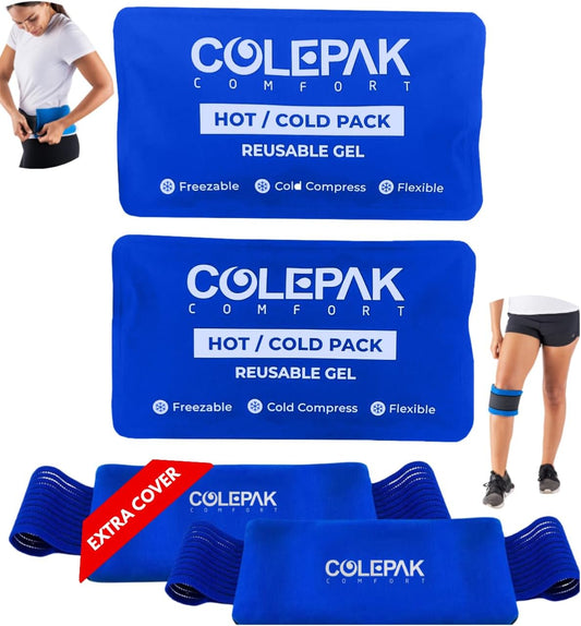 Colepak Reusable Gel Hot & Cold Packs for Pain Relief - 4 Piece Set for Joint and Muscle Soreness, Swelling Relief for Knees, Back, Shoulders, and Feet