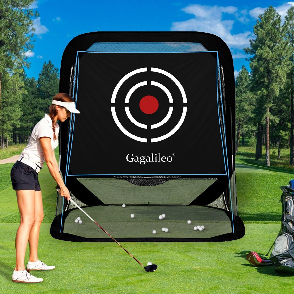 Golf Pop-Up Hitting Cage: 8X7X7Ft Practice Net with Target Portable Backyard Garage Training for Driving Chipping Swing Beginners & Golf Enthusiasts