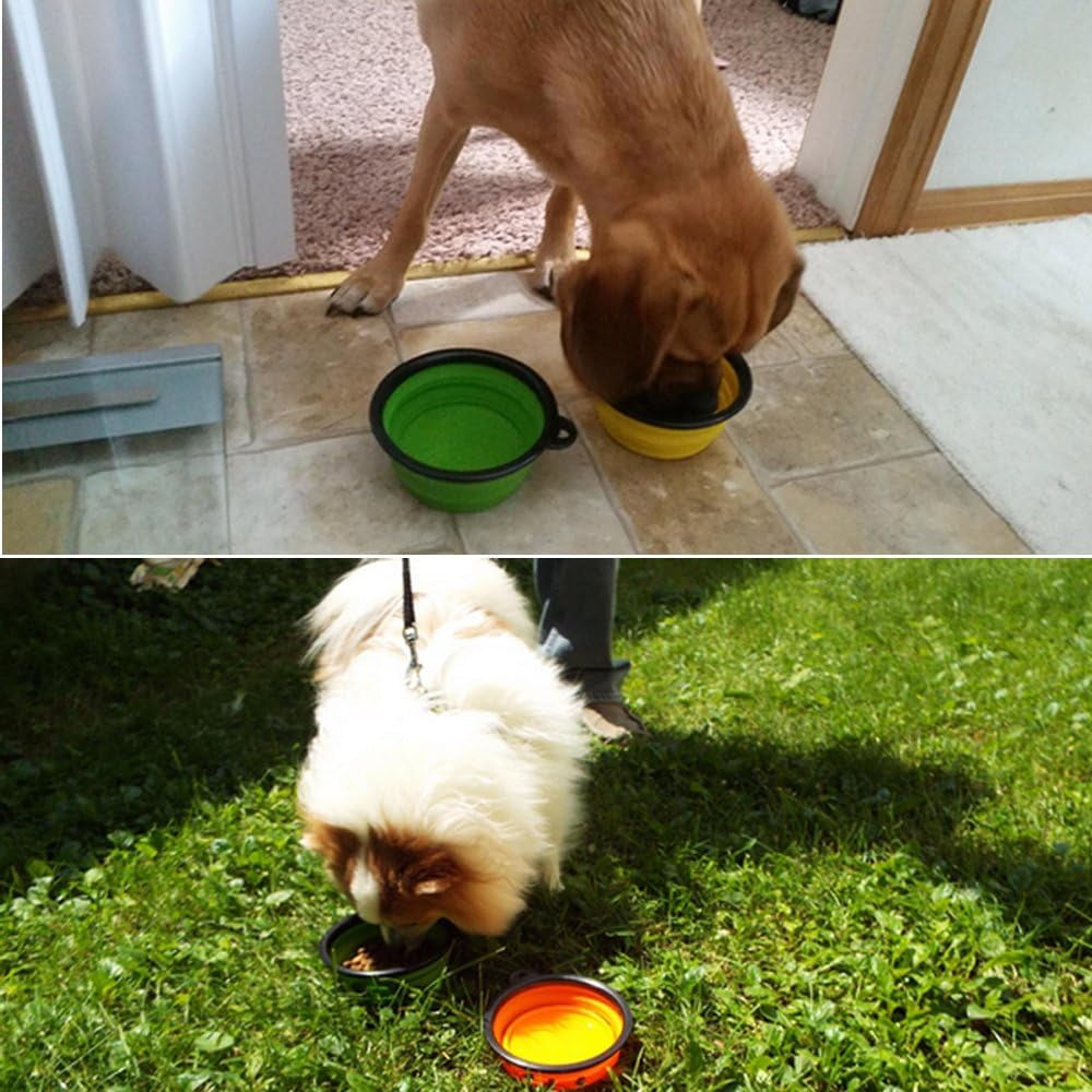 3-Pack Collapsible Dog Bowl, Foldable Expandable Cup Dish for Pet Cat Food Water Feeding Portable Travel Bowl Blue Green Yellow