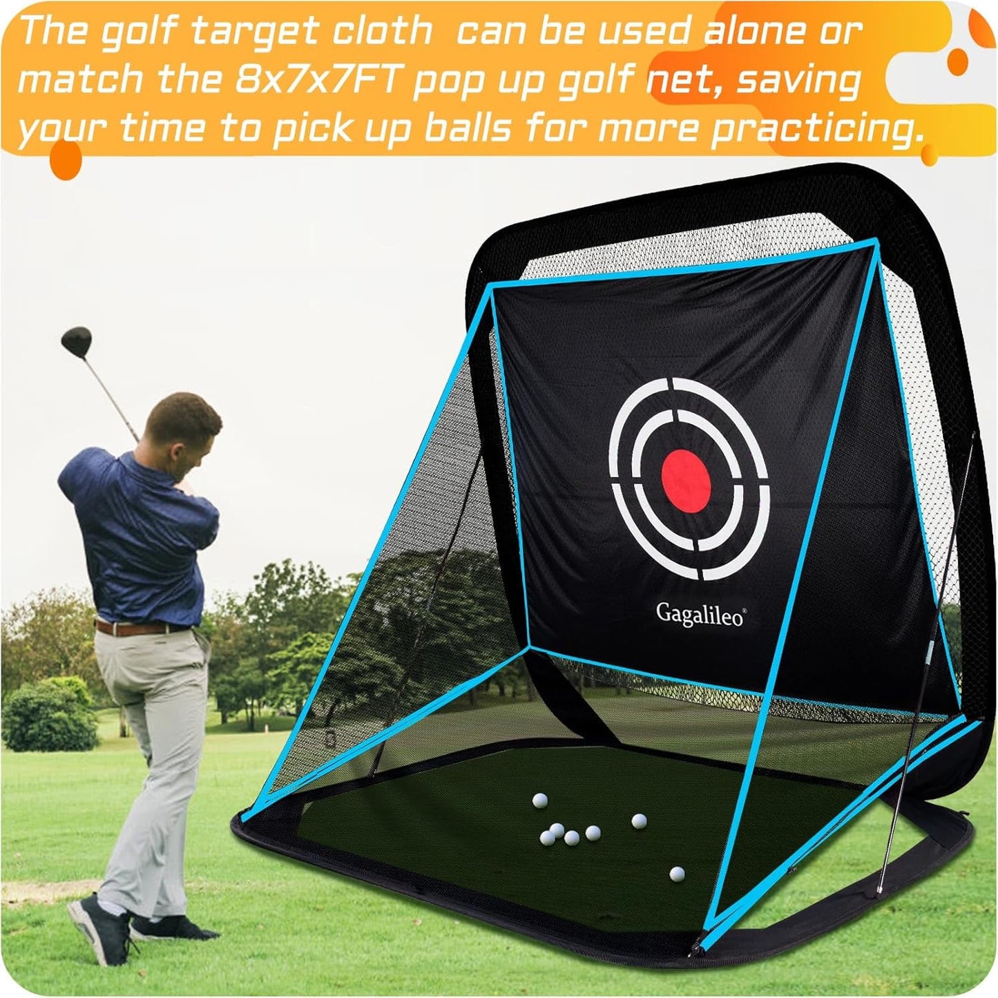 Golf Pop-Up Hitting Cage: 8X7X7Ft Practice Net with Target Portable Backyard Garage Training for Driving Chipping Swing Beginners & Golf Enthusiasts