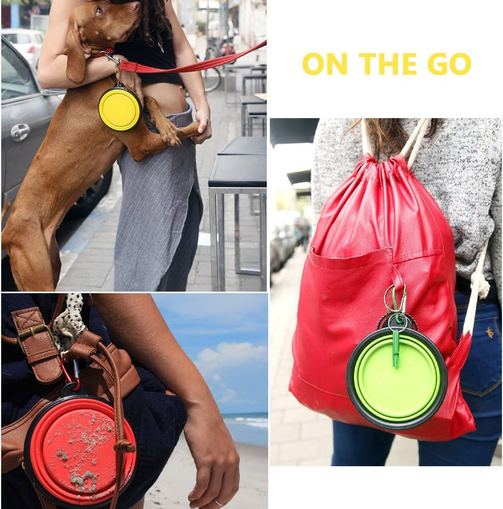 3-Pack Collapsible Dog Bowl, Foldable Expandable Cup Dish for Pet Cat Food Water Feeding Portable Travel Bowl Blue Green Yellow