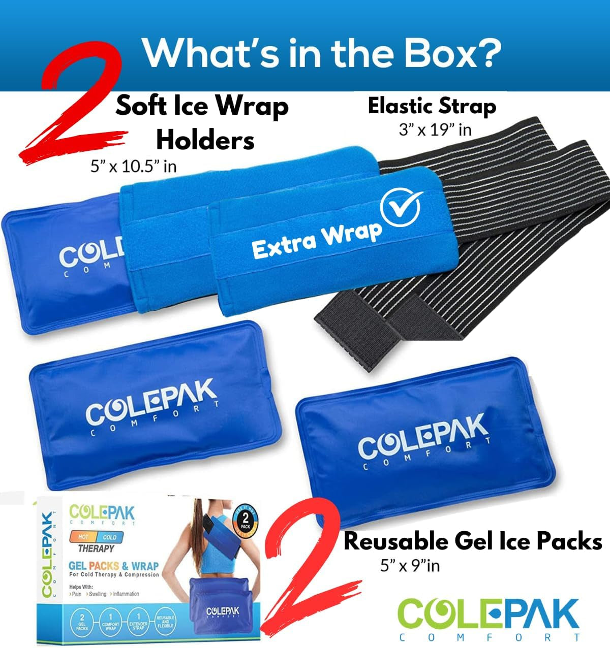 Colepak Reusable Gel Hot & Cold Packs for Pain Relief - 4 Piece Set for Joint and Muscle Soreness, Swelling Relief for Knees, Back, Shoulders, and Feet