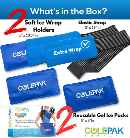 Colepak Reusable Gel Hot & Cold Packs for Pain Relief - 4 Piece Set for Joint and Muscle Soreness, Swelling Relief for Knees, Back, Shoulders, and Feet