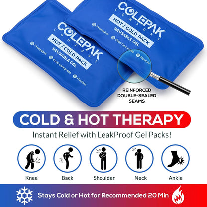 Colepak Reusable Gel Hot & Cold Packs for Pain Relief - 4 Piece Set for Joint and Muscle Soreness, Swelling Relief for Knees, Back, Shoulders, and Feet